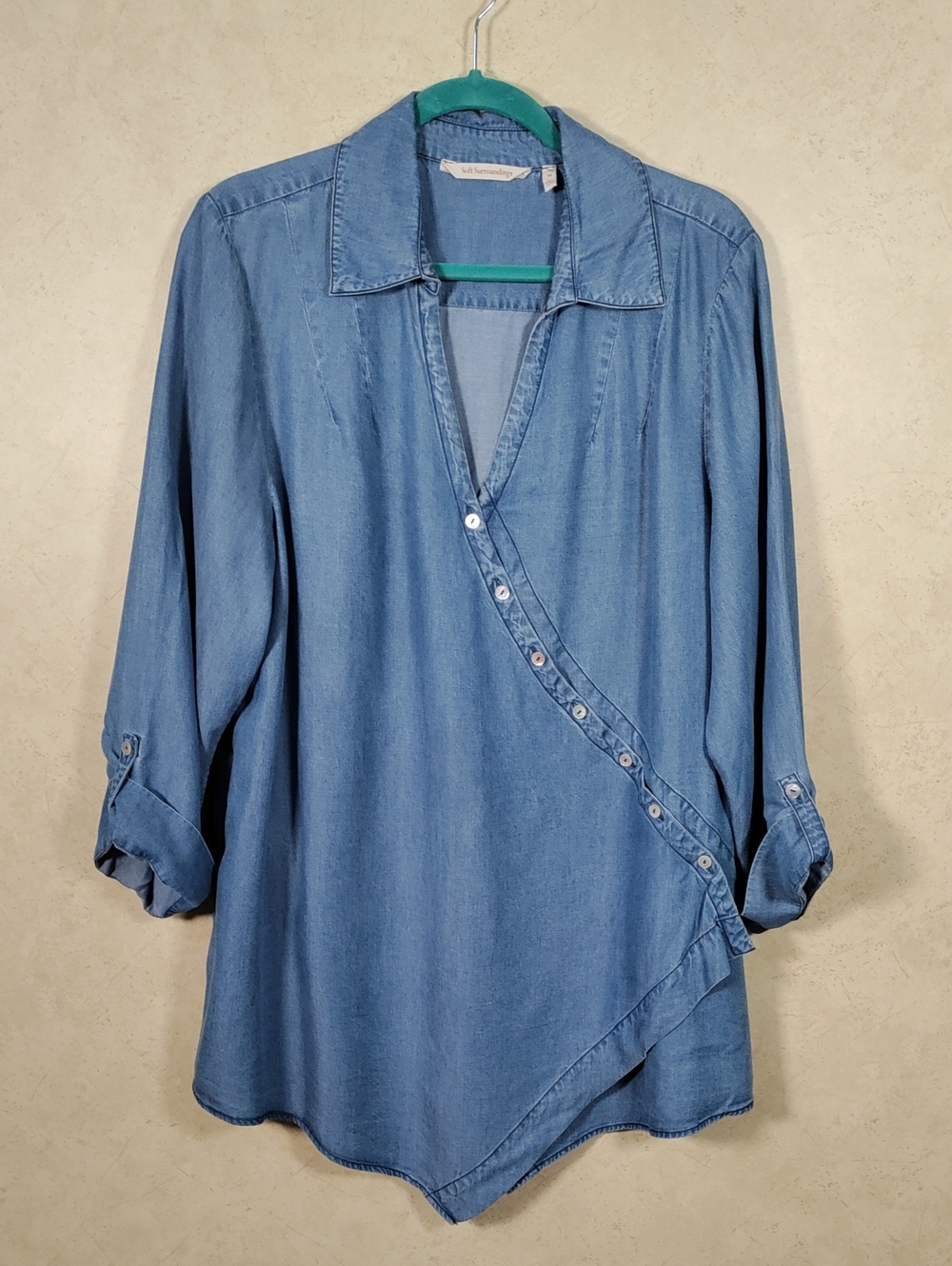 H099 Soft Surroundings Blue Chambray Button-Accent Tunic 1X